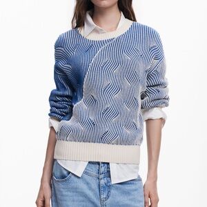 Desigual Women's Two-Tone Knit Sweater Blue White NEW